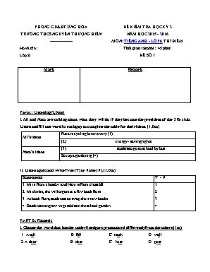 Bộ đề kiểm kiểm tra học kỳ 2 môn Tiếng Anh Lớp 6 (Thí điểm) - Năm học 2015-2016 - Trường THCS Nguyễn Thượng Hiền